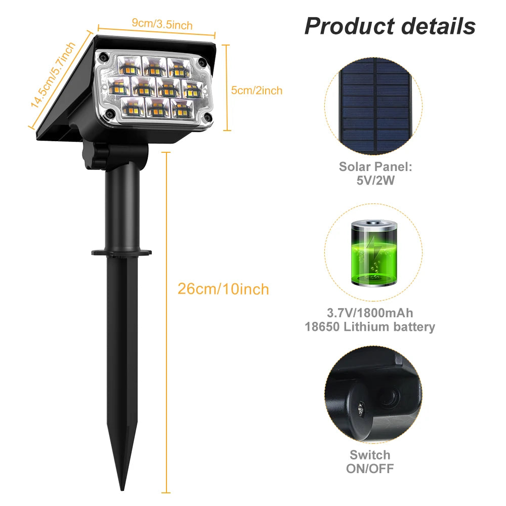 Adjustable Solar Garden Spotlight – IP65 Waterproof