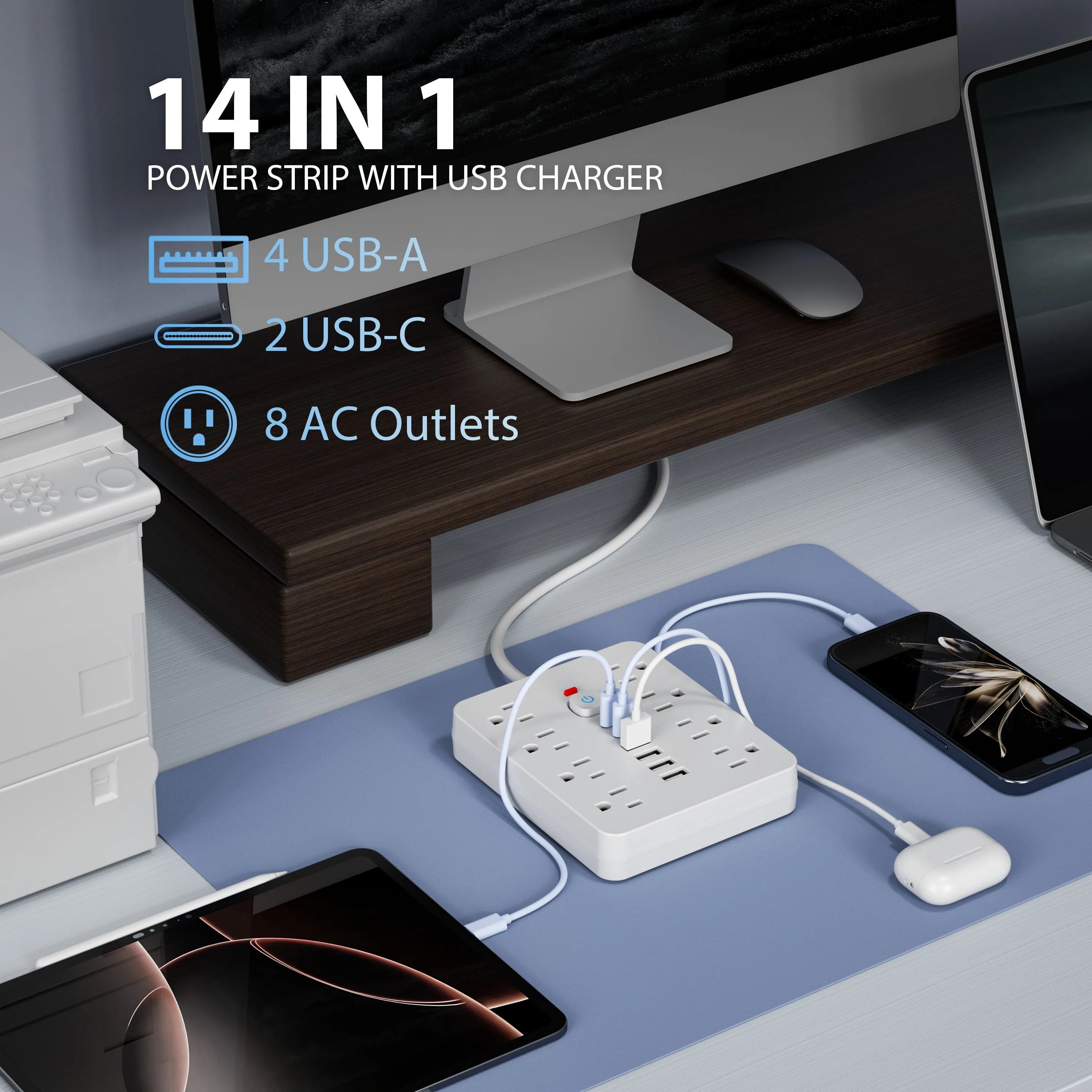 8-Outlet Surge Protector Power Strip with 6 USB Ports