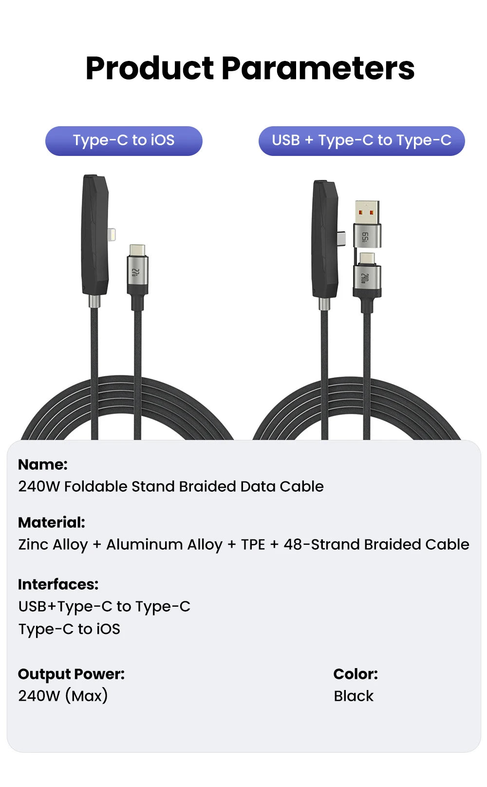 2-in-1 USB-C Fast Charging Cable with Phone Stand