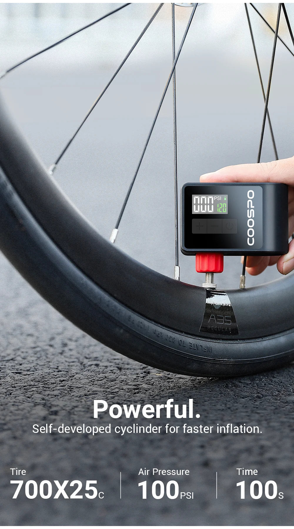 COOSPO Mini Electric Bike Tire Pump 120PSI