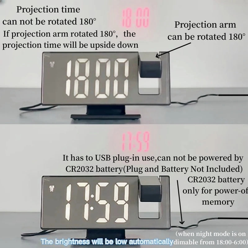 LED Projection Alarm Clock