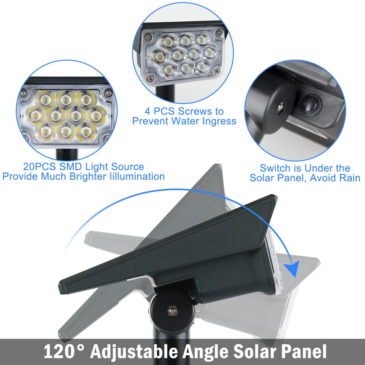 Adjustable Solar Garden Spotlight – IP65 Waterproof