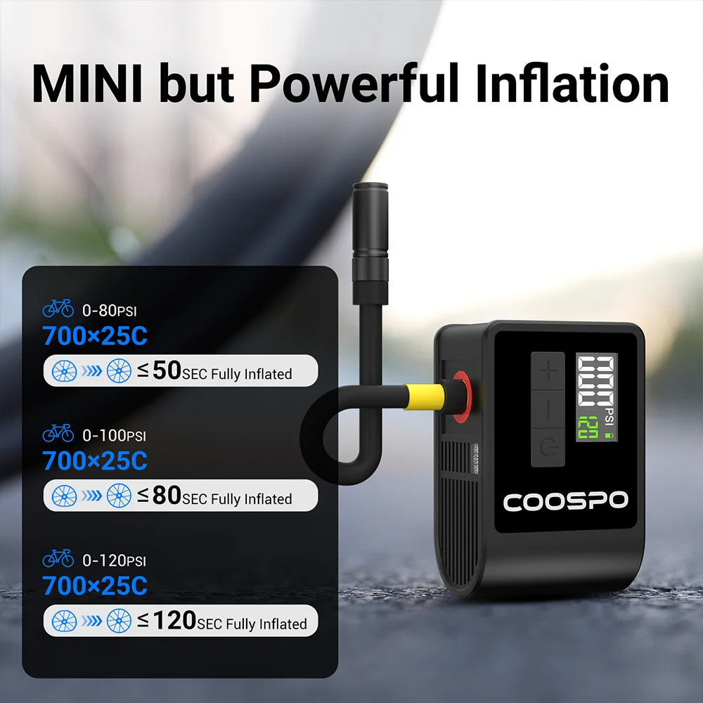 COOSPO Mini Electric Bike Tire Pump 120PSI