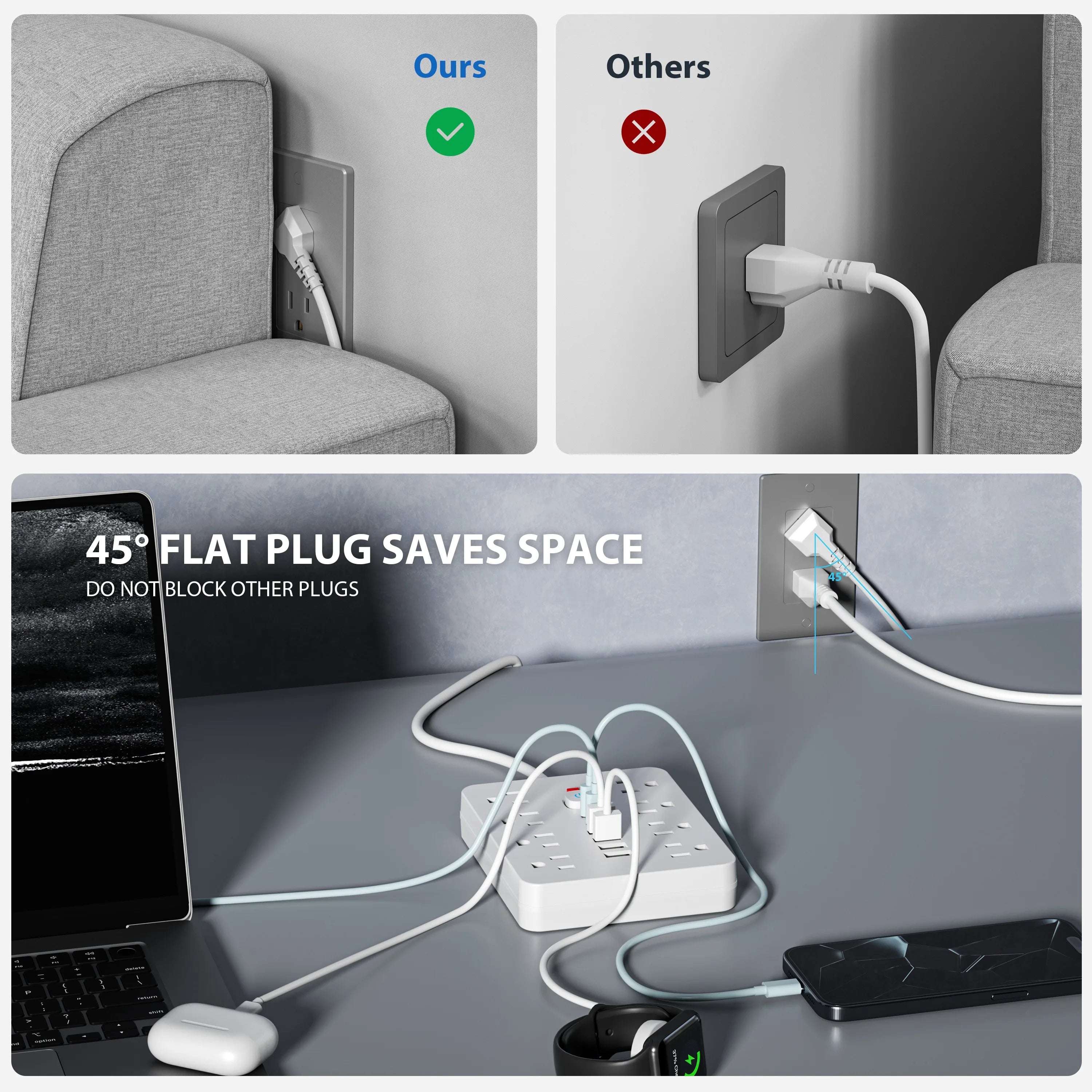 8-Outlet Surge Protector Power Strip with 6 USB Ports
