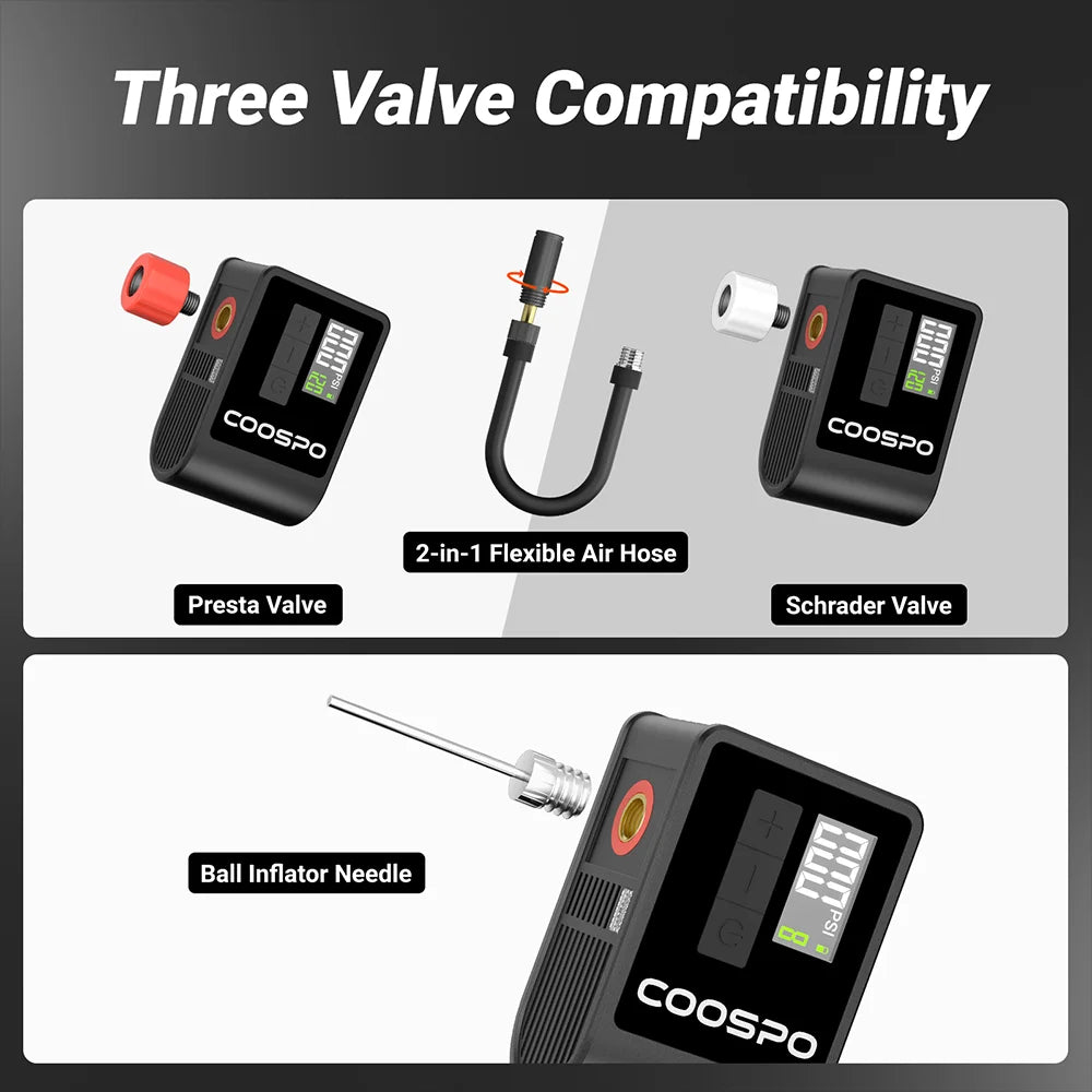 COOSPO Mini Electric Bike Tire Pump 120PSI