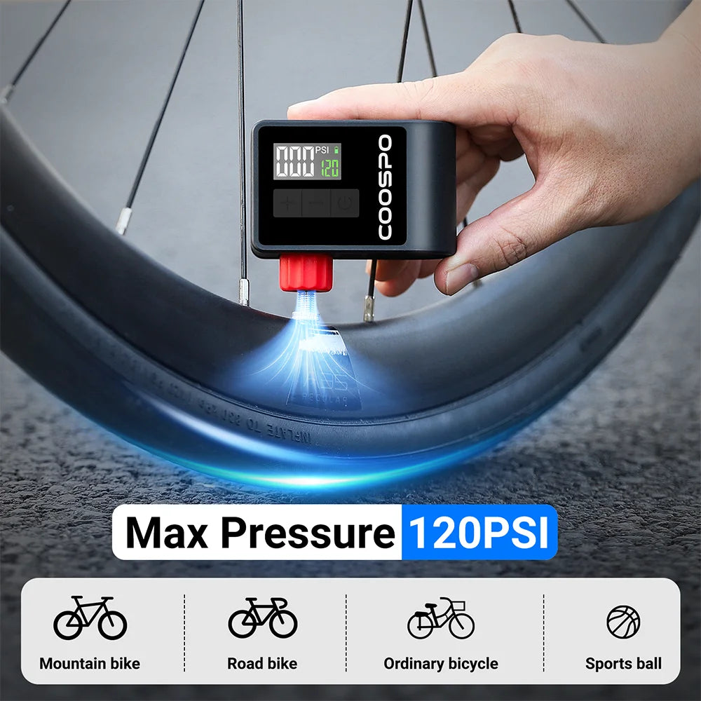 COOSPO Mini Electric Bike Tire Pump 120PSI