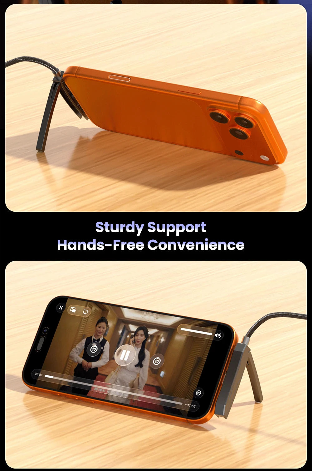 2-in-1 USB-C Fast Charging Cable with Phone Stand