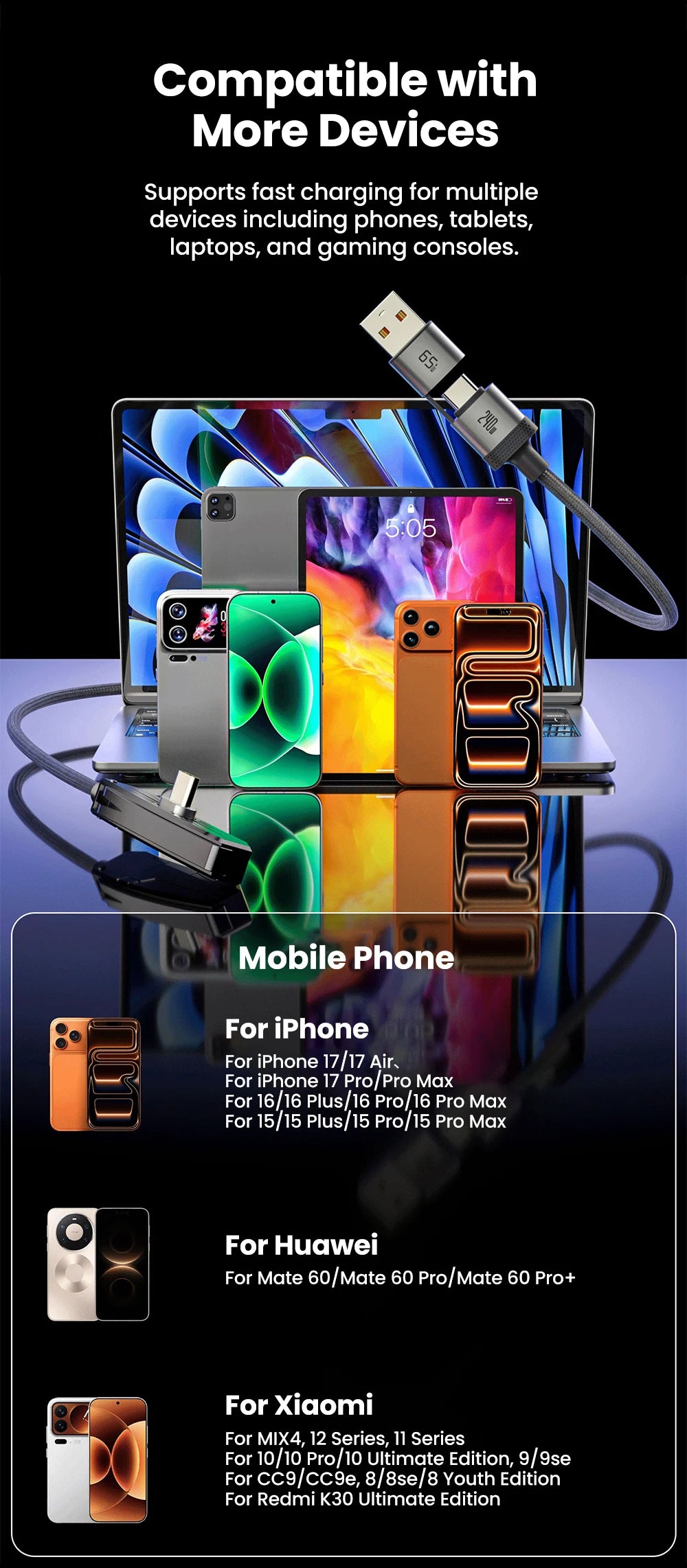 2-in-1 USB-C Fast Charging Cable with Phone Stand