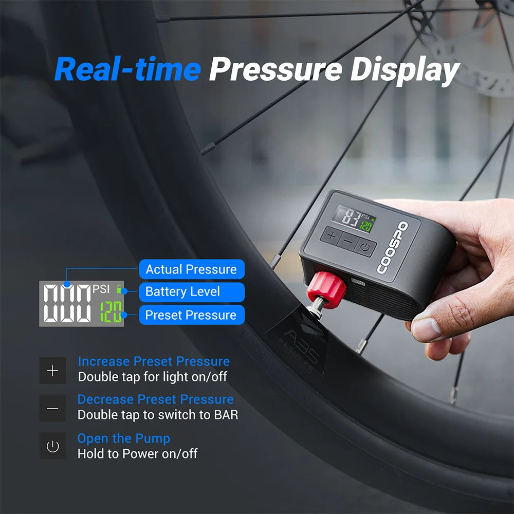 COOSPO Mini Electric Bike Tire Pump 120PSI