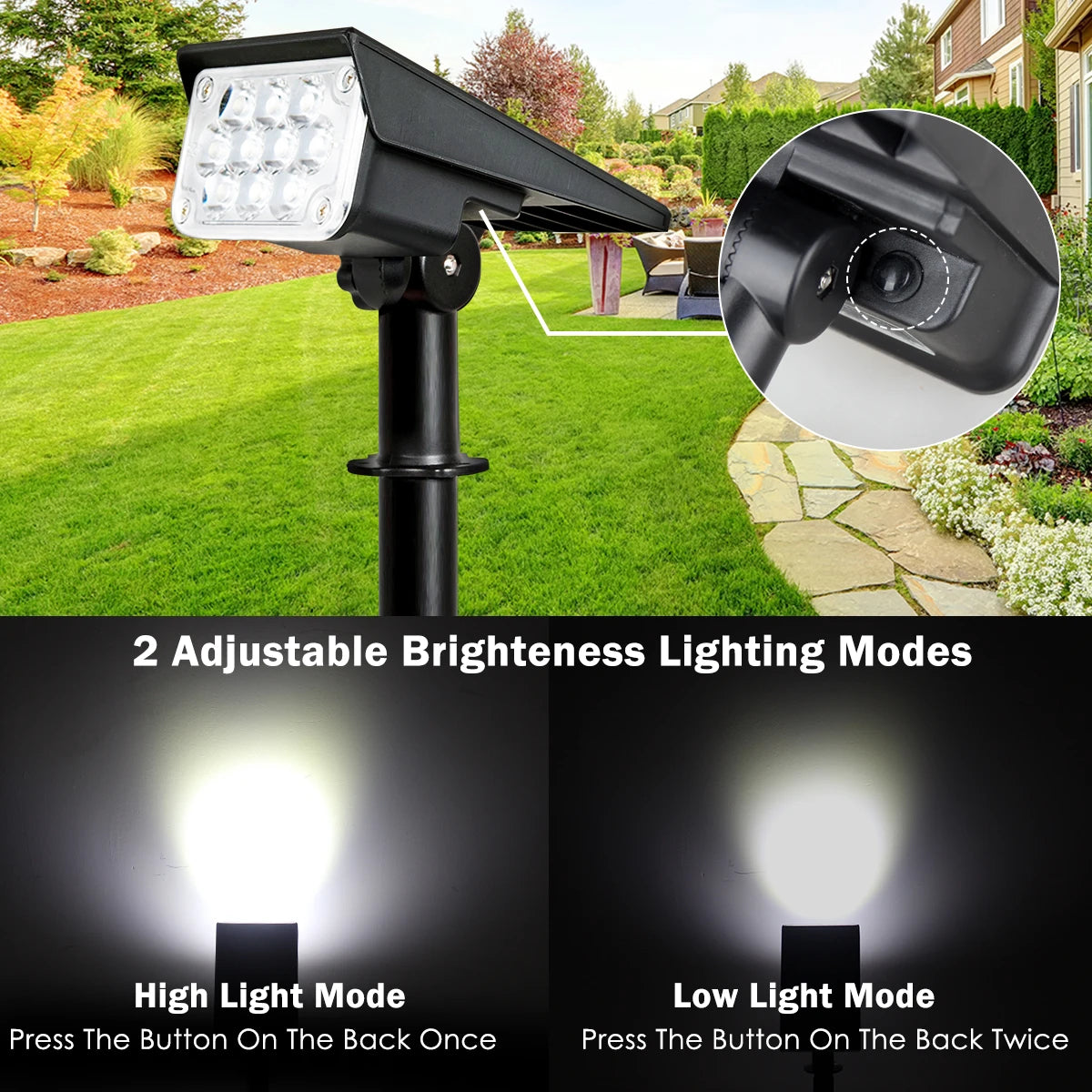 Adjustable Solar Garden Spotlight – IP65 Waterproof