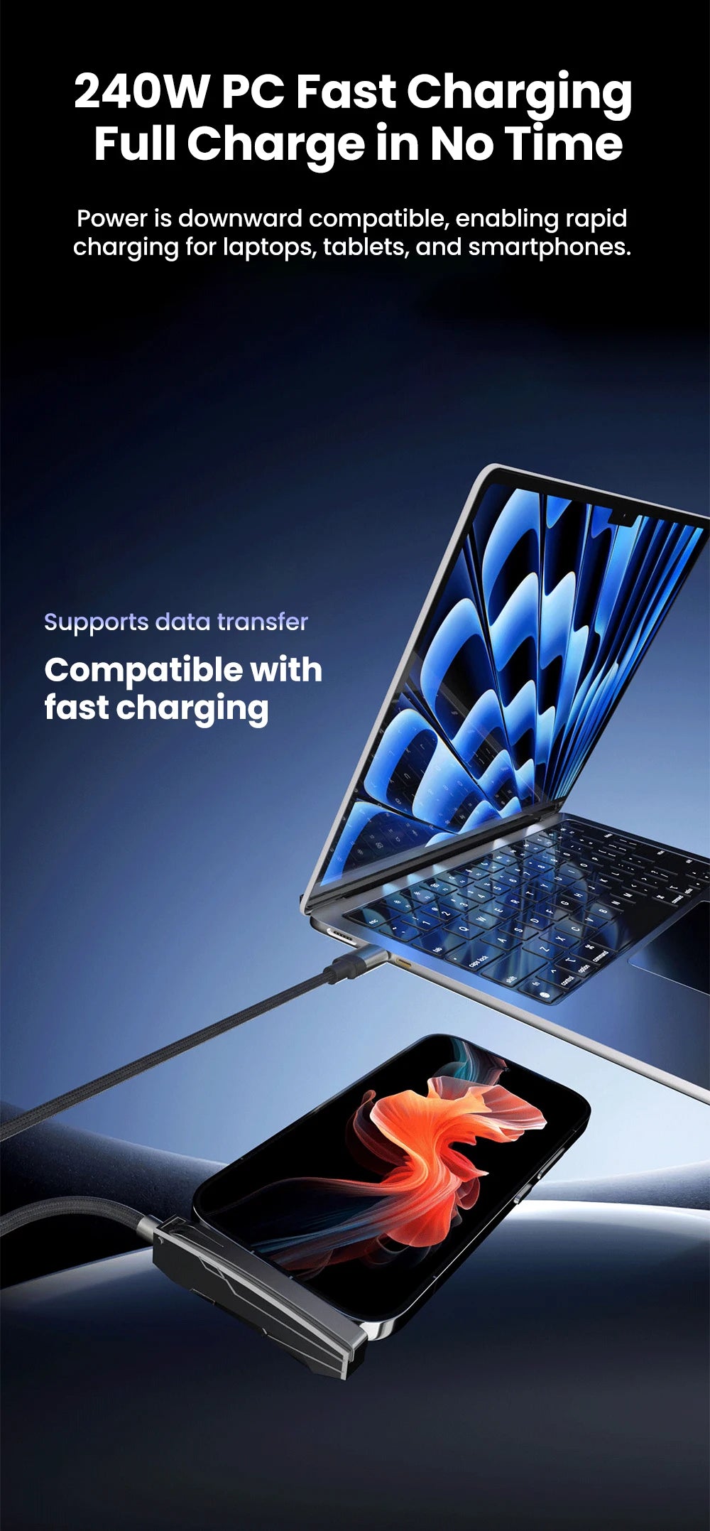 2-in-1 USB-C Fast Charging Cable with Phone Stand