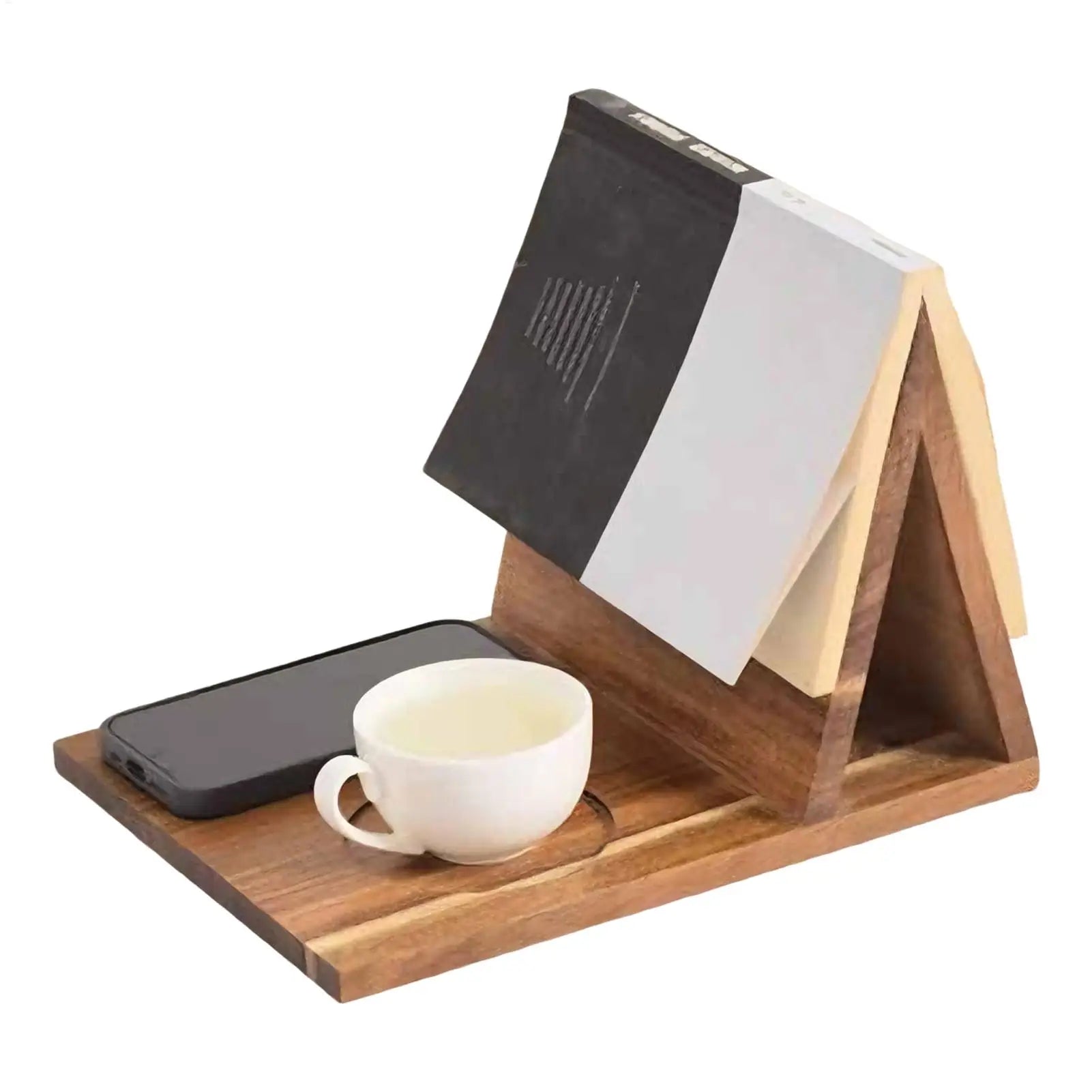 Wooden Book Stand with Cup Holder