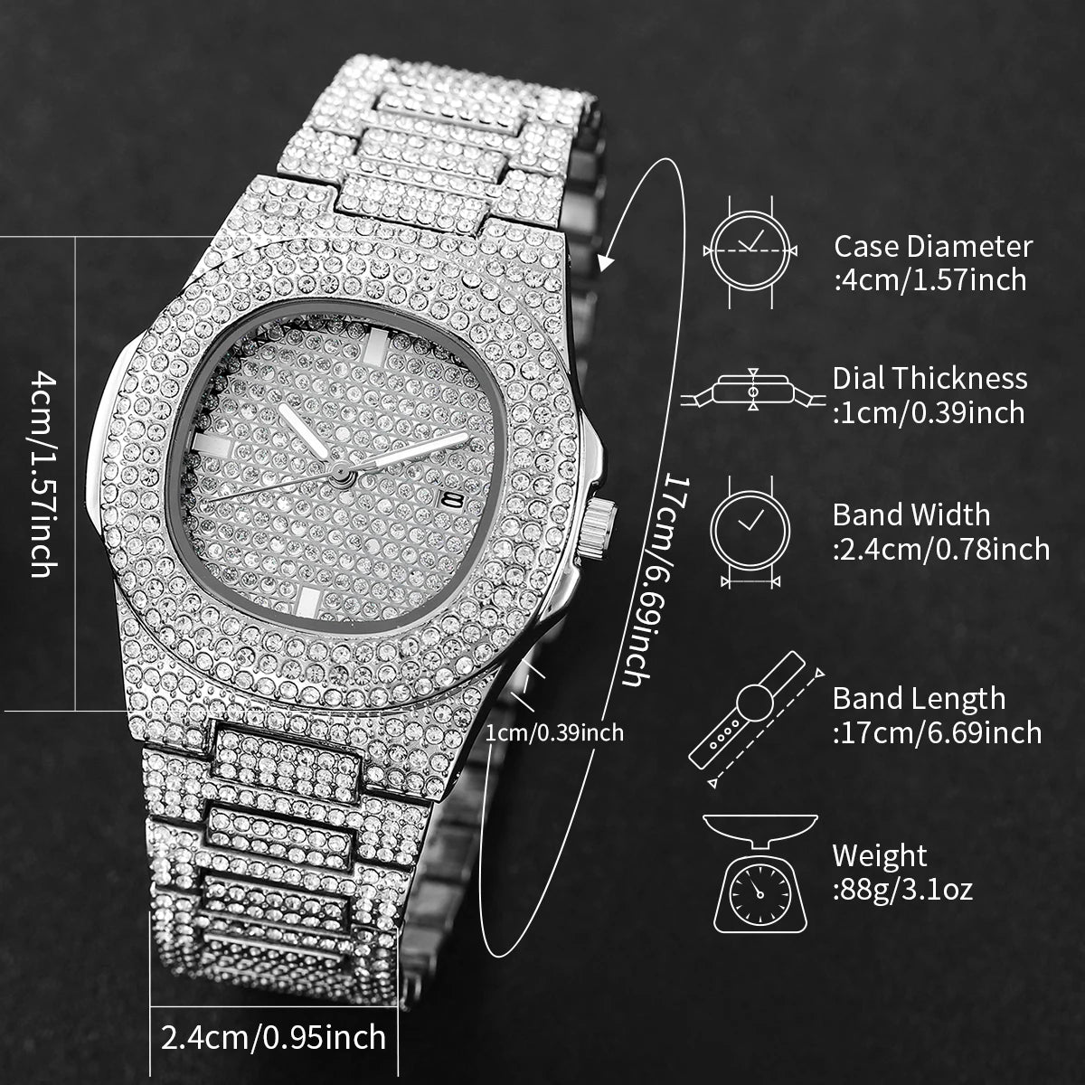 Luxury Diamond Stainless Steel Men's Quartz Watch