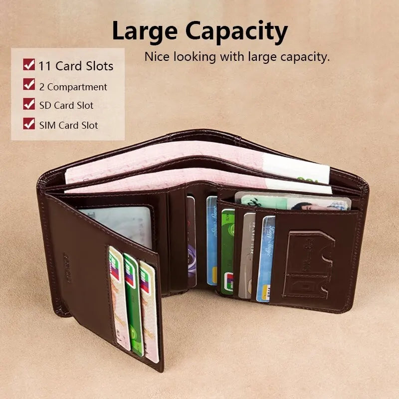 RFID Blocking Leather Trifold Wallet