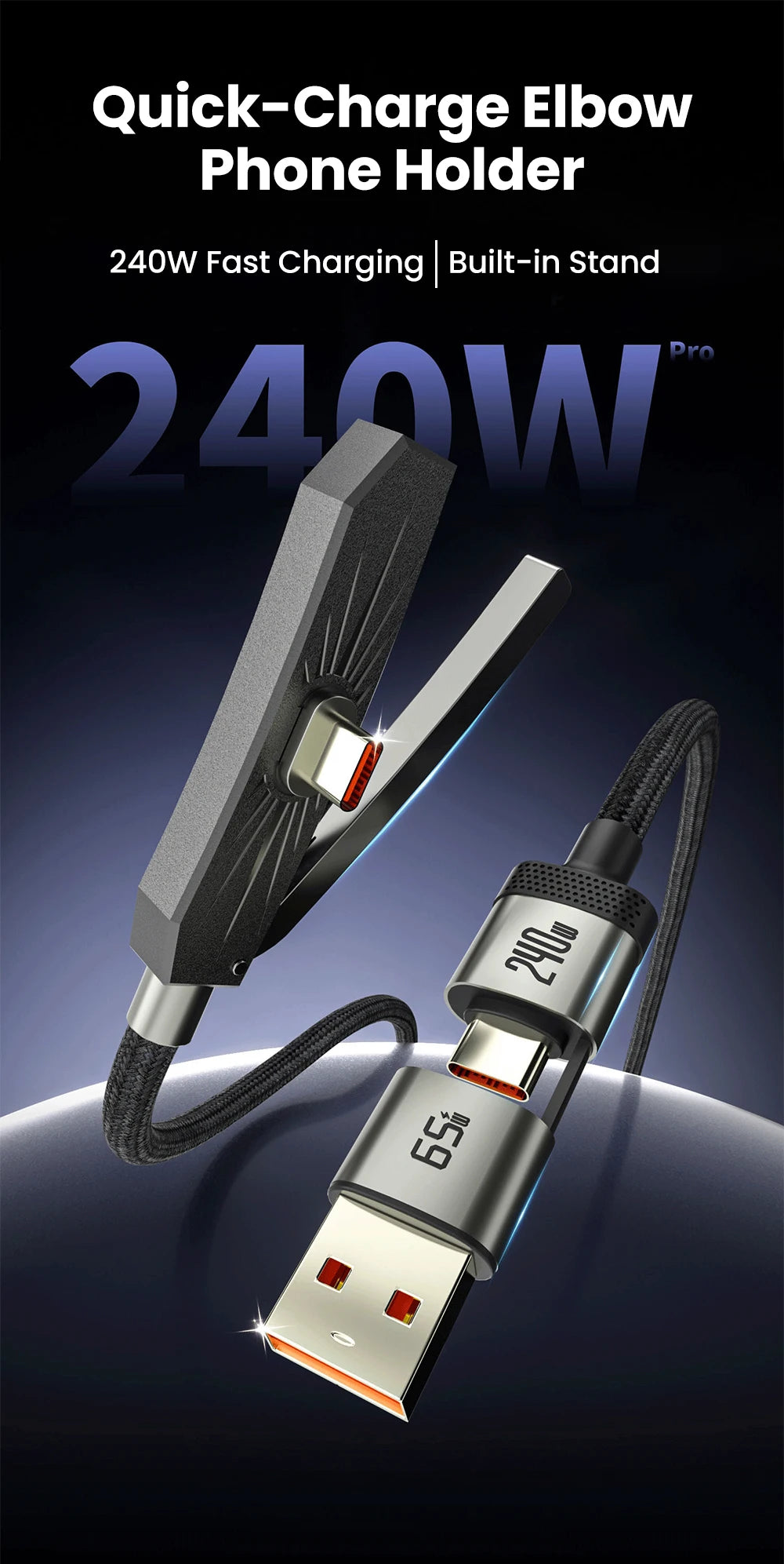 2-in-1 USB-C Fast Charging Cable with Phone Stand