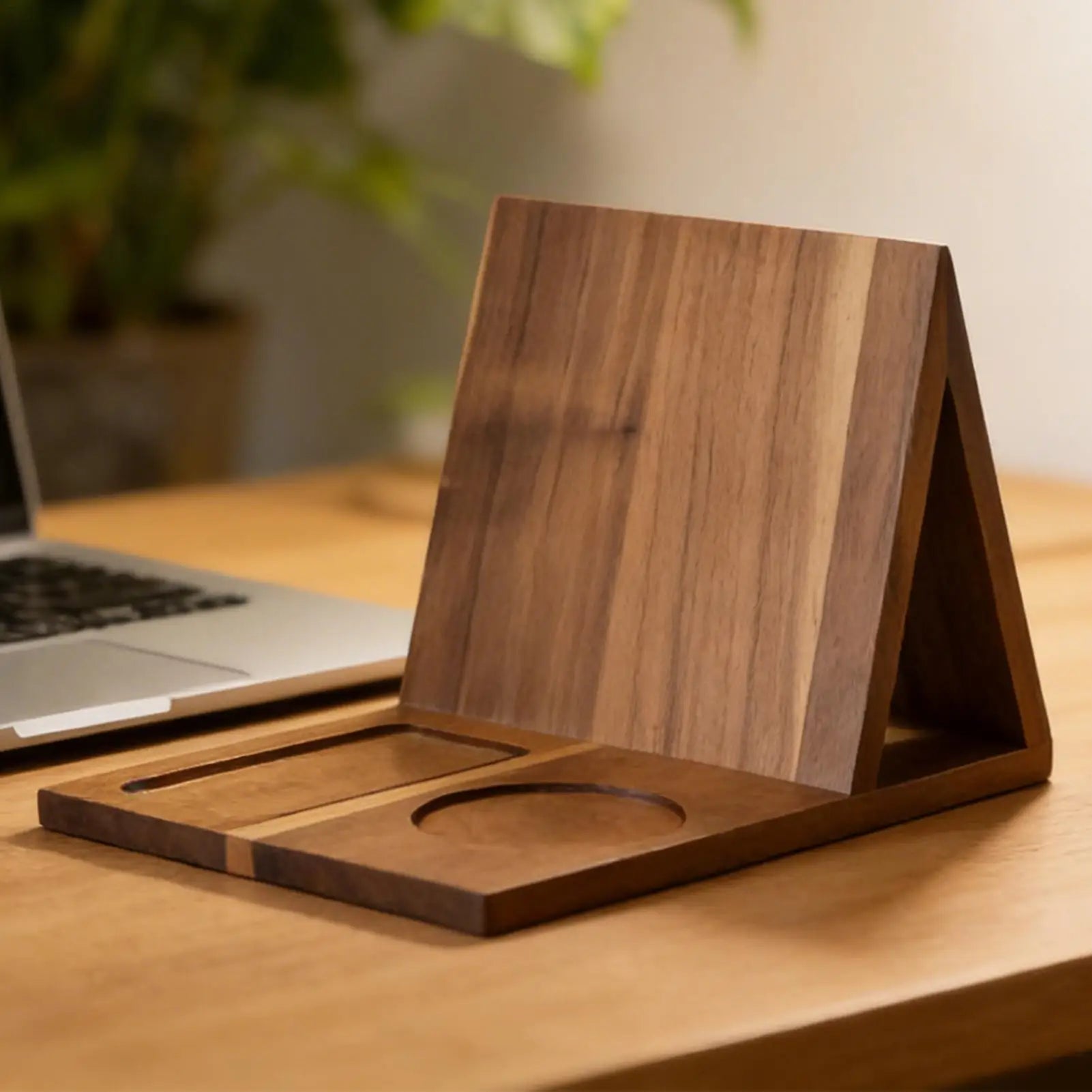 Wooden Book Stand with Cup Holder