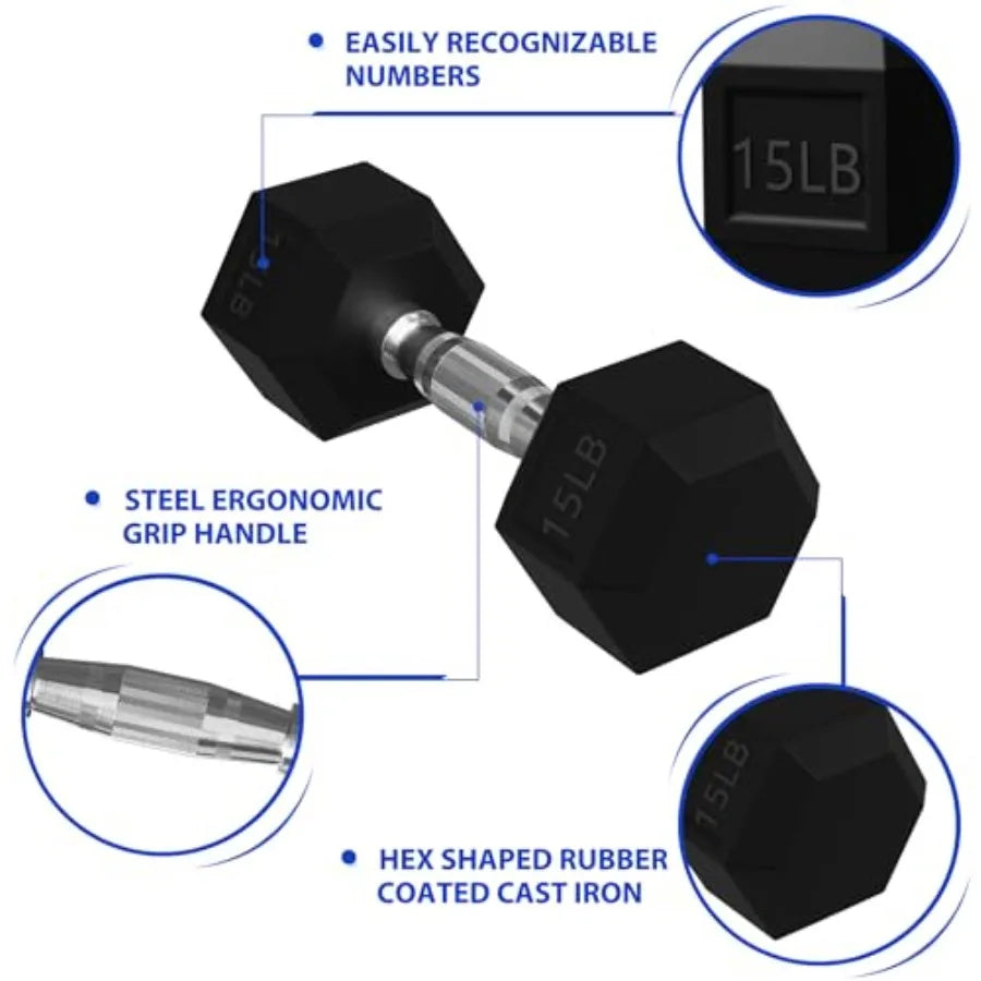 Signature Fitness Rubber Hex Dumbbell Set