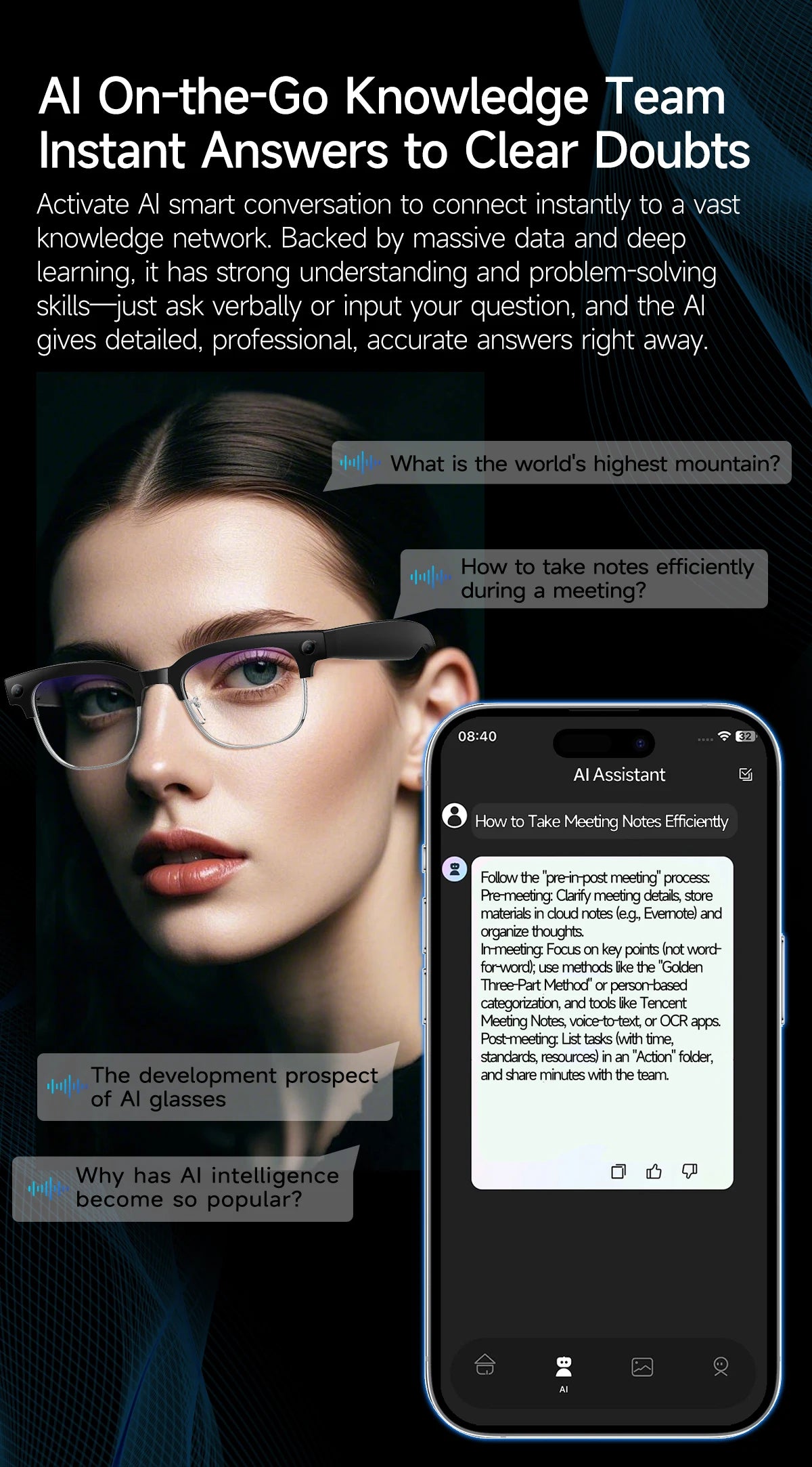 AI Smart Glasses with 4K Camera