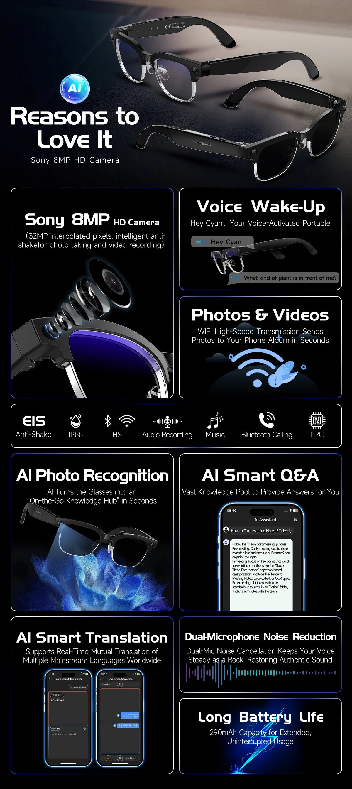 AI Smart Glasses with 4K Camera