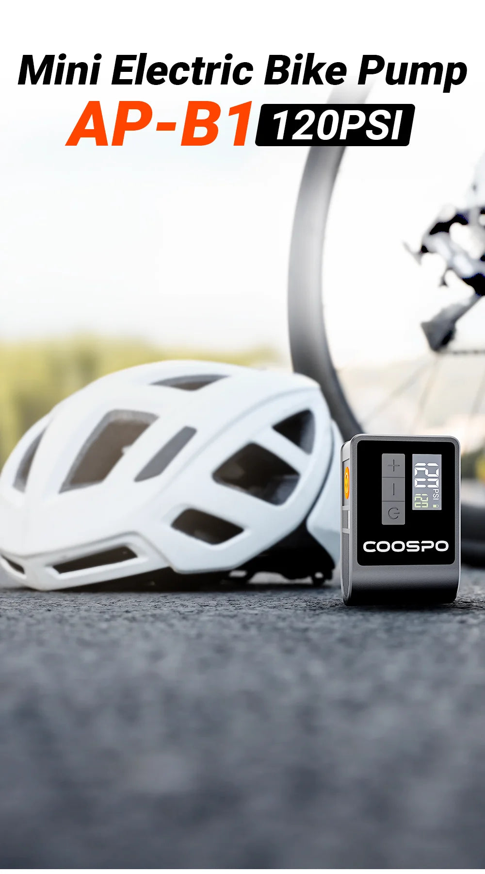 COOSPO Mini Electric Bike Tire Pump 120PSI