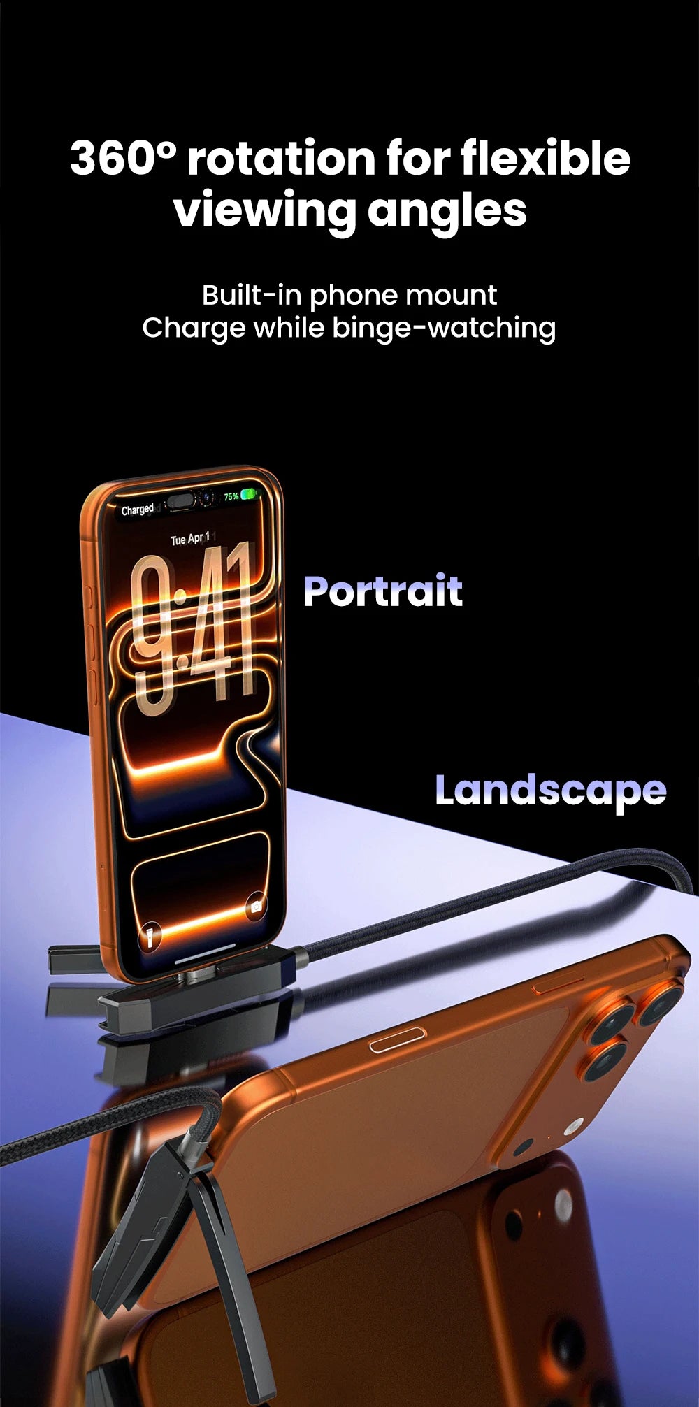 2-in-1 USB-C Fast Charging Cable with Phone Stand