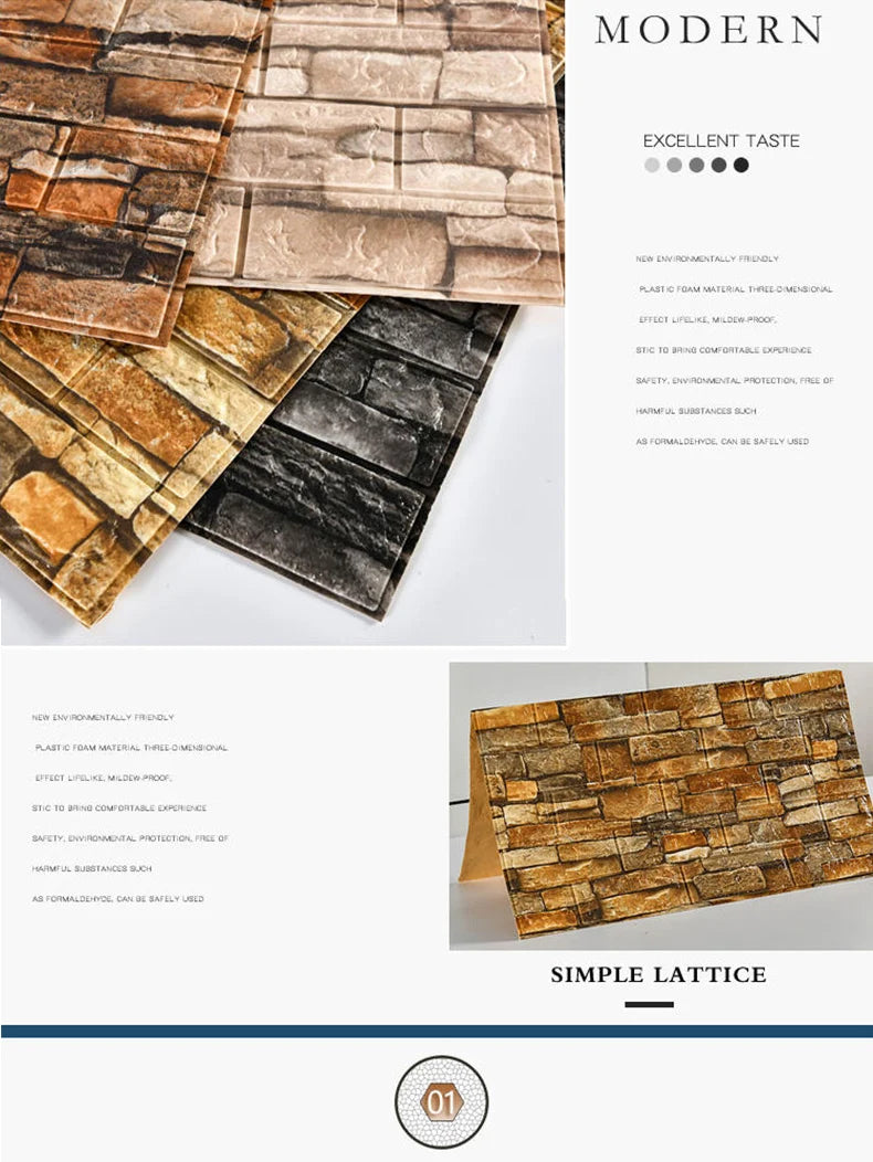 3D Brick Wall Sticker Panel (70×100cm)