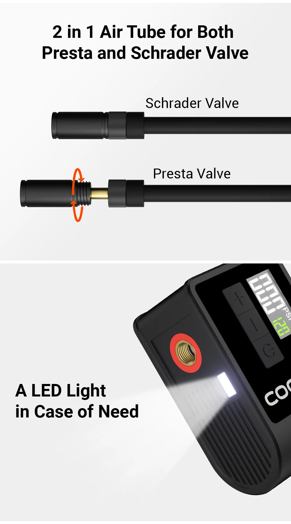 COOSPO Mini Electric Bike Tire Pump 120PSI