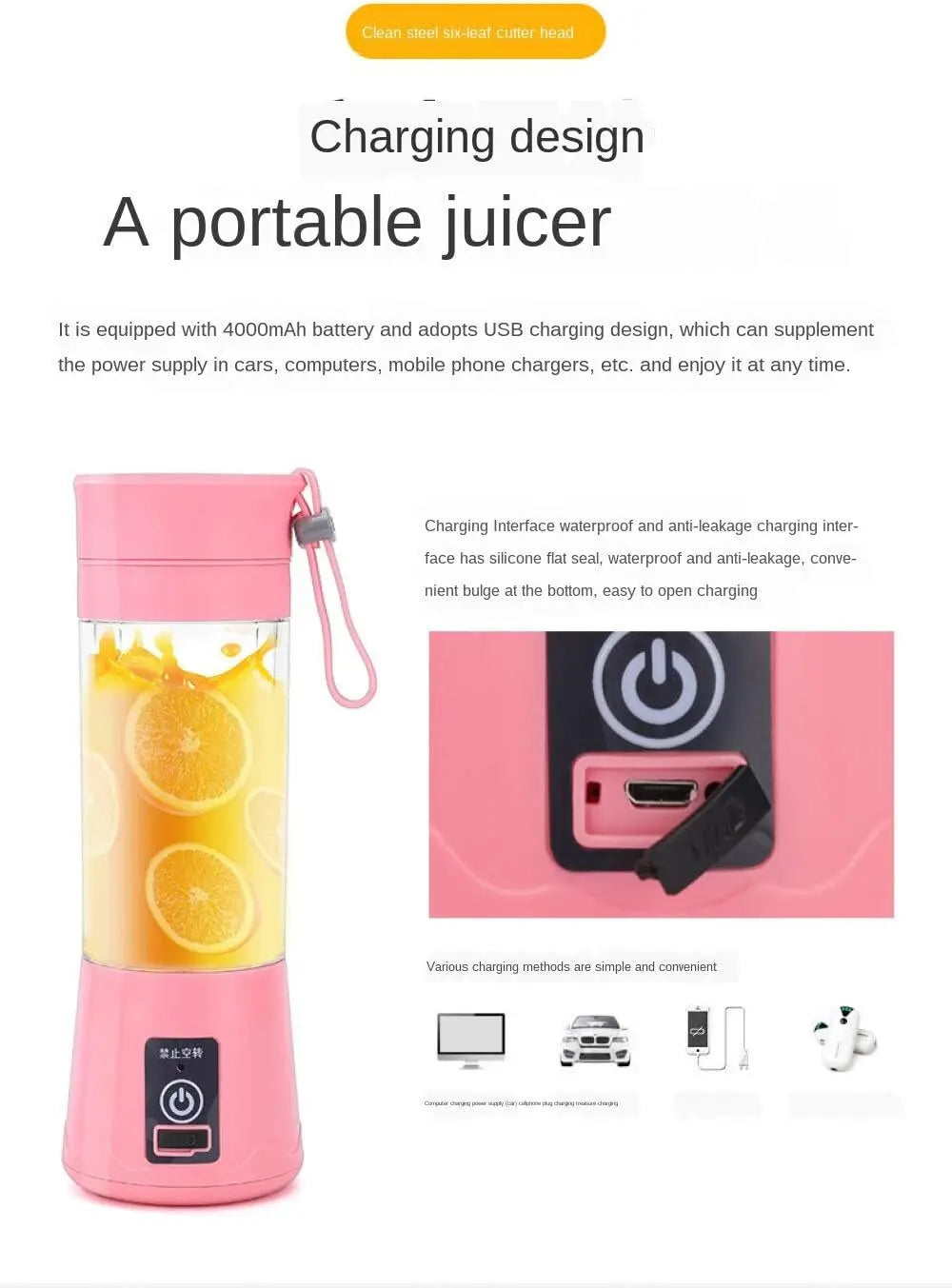 Portable USB Rechargeable Blender Juicer