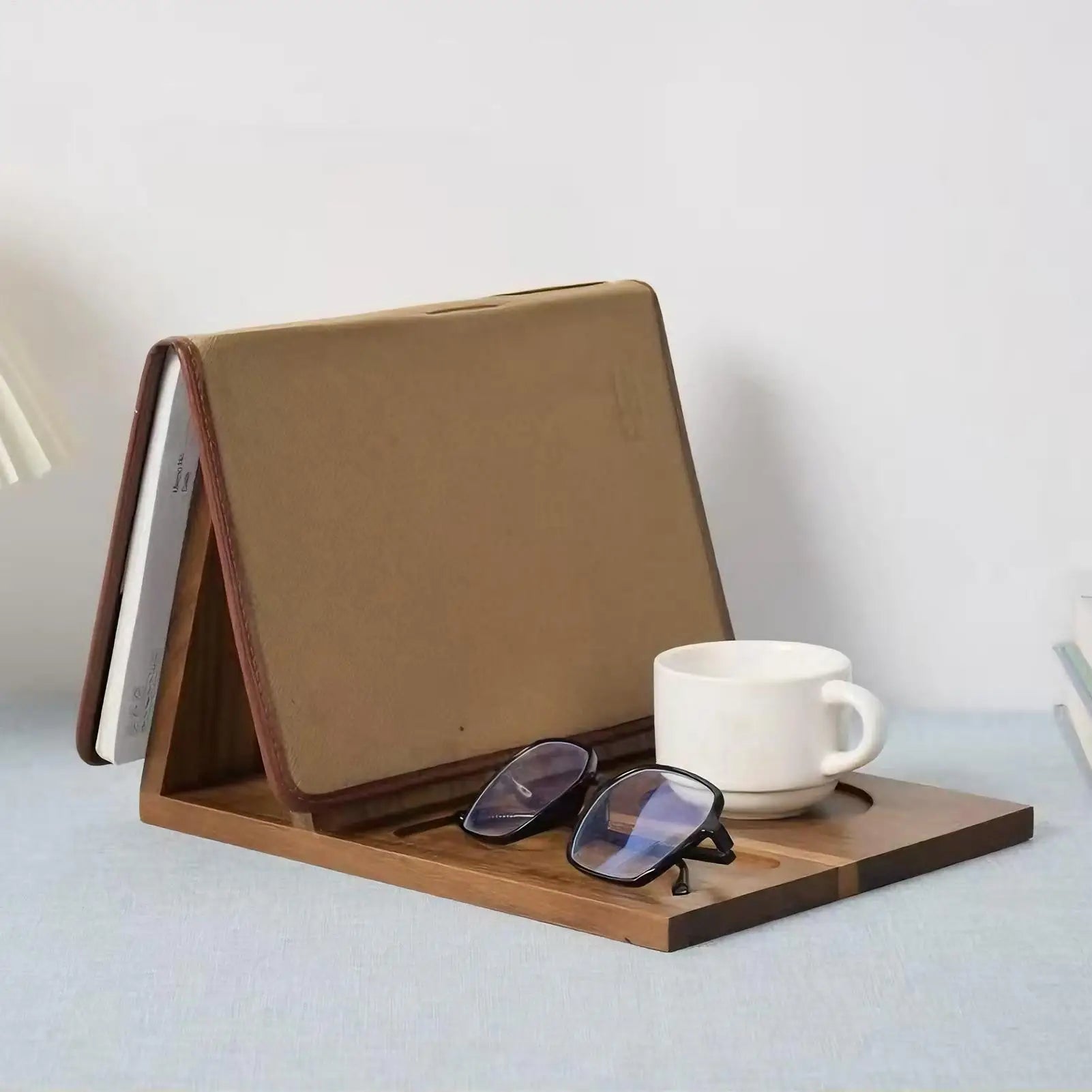 Wooden Book Stand with Cup Holder