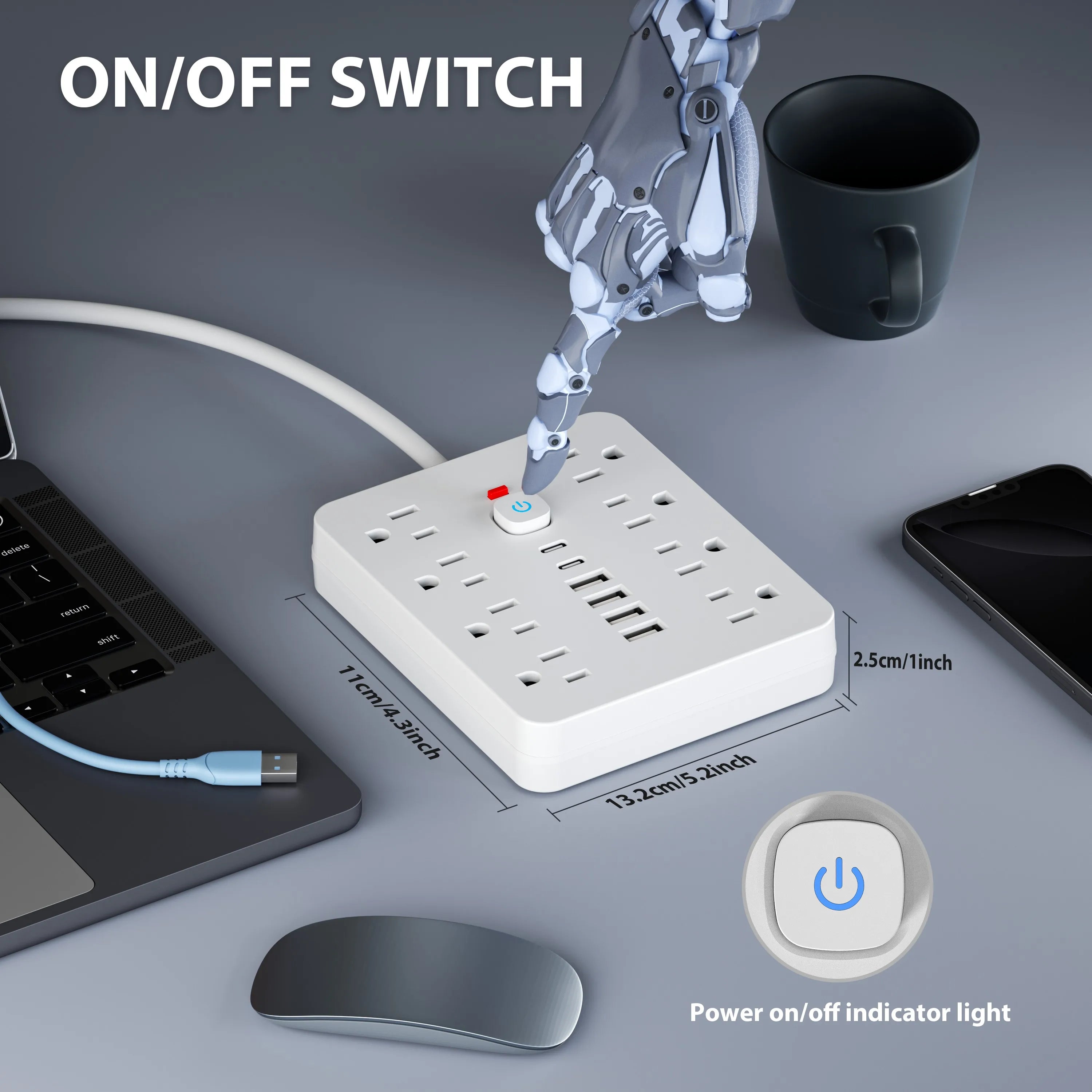 8-Outlet Surge Protector Power Strip with 6 USB Ports